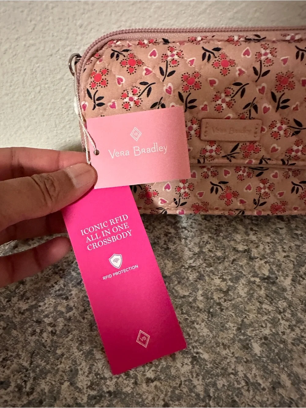Vera Bradley Iconic All-in-one RFID Crossbody in “Sweethearts and Flowers”